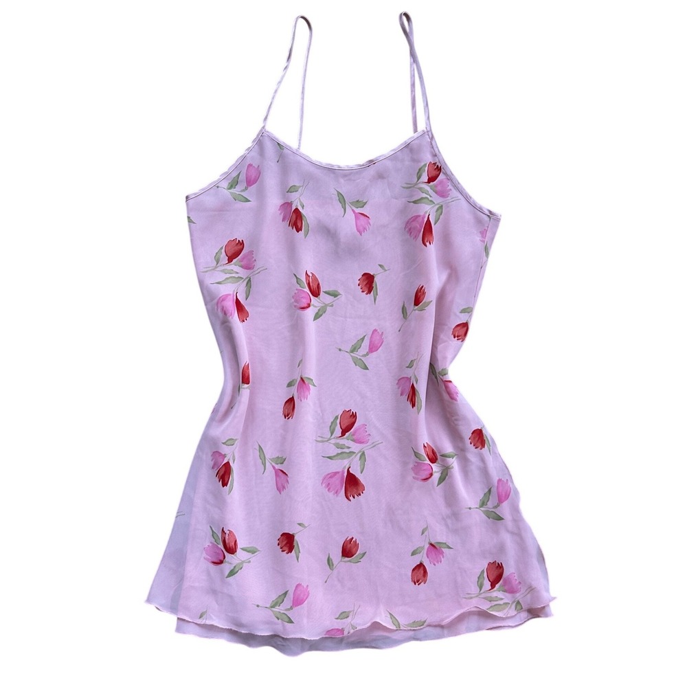 Vtg Slip Dress powder Pink Tulip Floral Y2K Mini‎ Size M sexy coquette girly